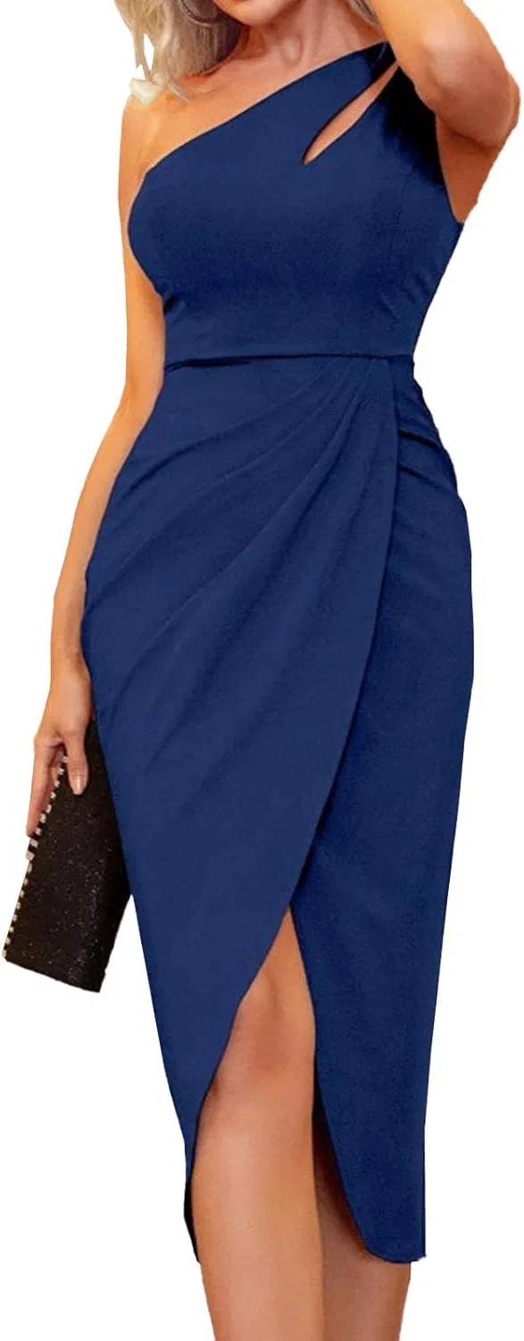 Женское асимметричное платье миди One Shoulder Bodycon, Blue