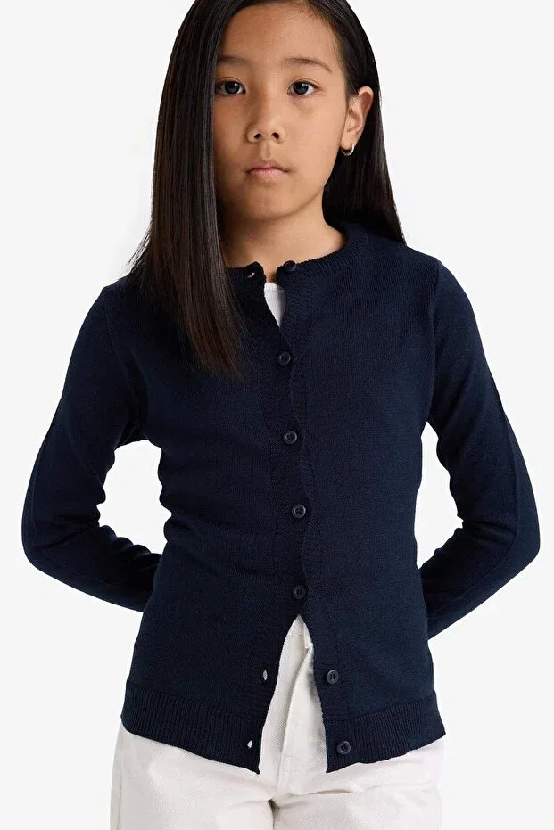 Детский кардиган для девочек с длинным рукавом Defacto, Navy Blue-Nv251 — фото 2
