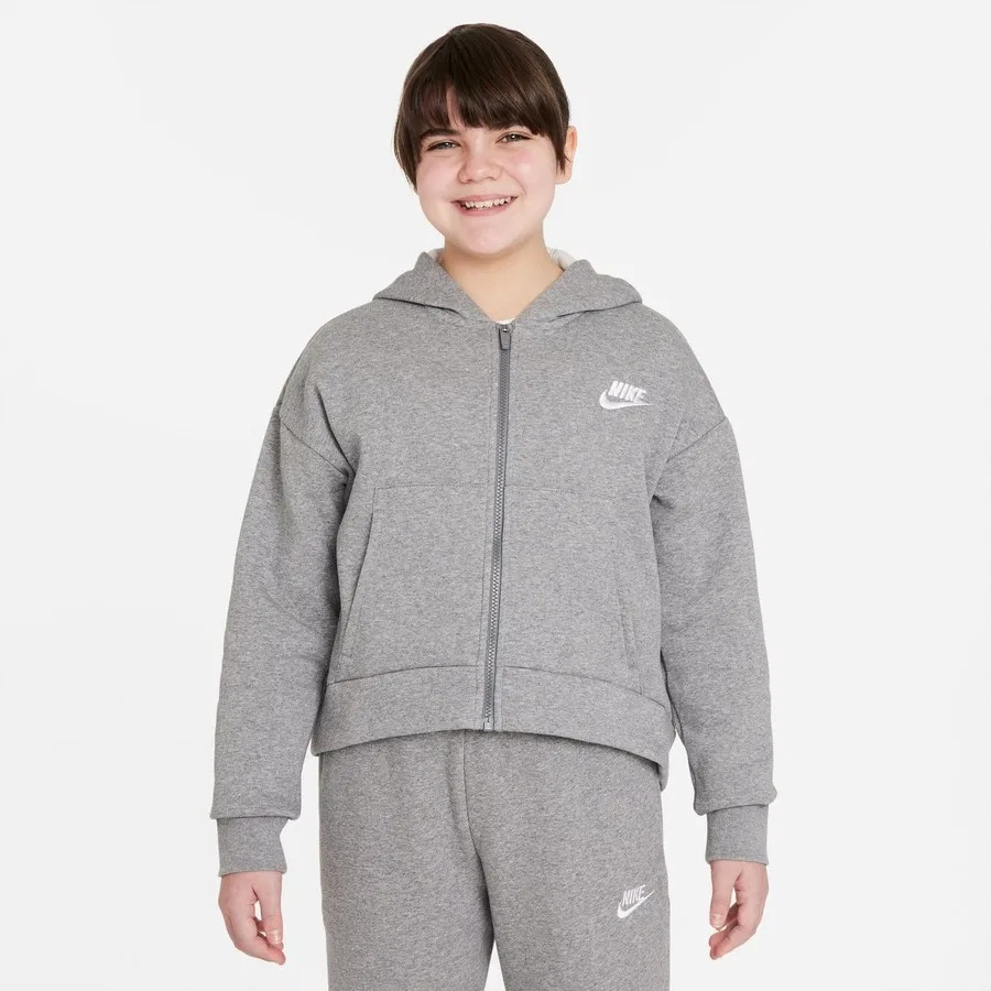 Детский худи с капюшоном и полной застежкой-молнией Sportswear Club Fleece Nike, Серый