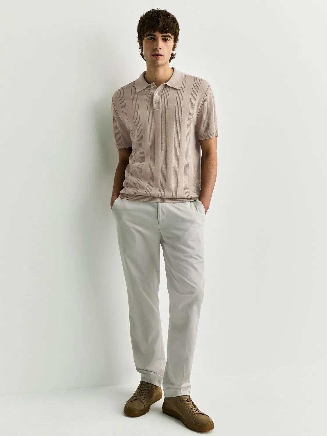 Поло Slim Fit из хлопка с точечным вязанием, Neutral Next — фото 2