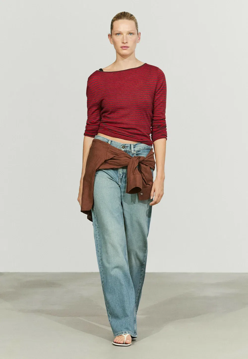Полосатый вязаный свитер из шерстяной смеси Massimo Dutti, Red