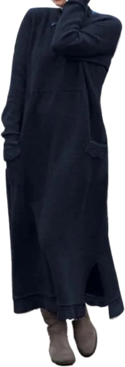 Женское свободное платье с кружевной отделкой и разрезом, Dark Blue