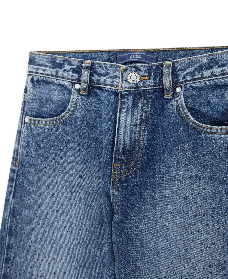 Джинсы свободного кроя с вышивкой стразами Rhinestone Denim Jeans GUESS, Blue — фото 3