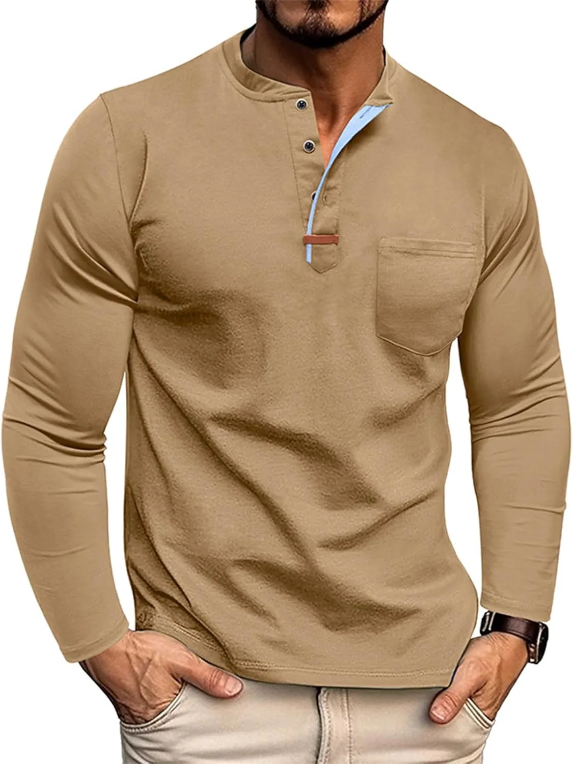 

Мужская рубашка-поло Henley с длинными рукавами, легкая и дышащая eoeioa