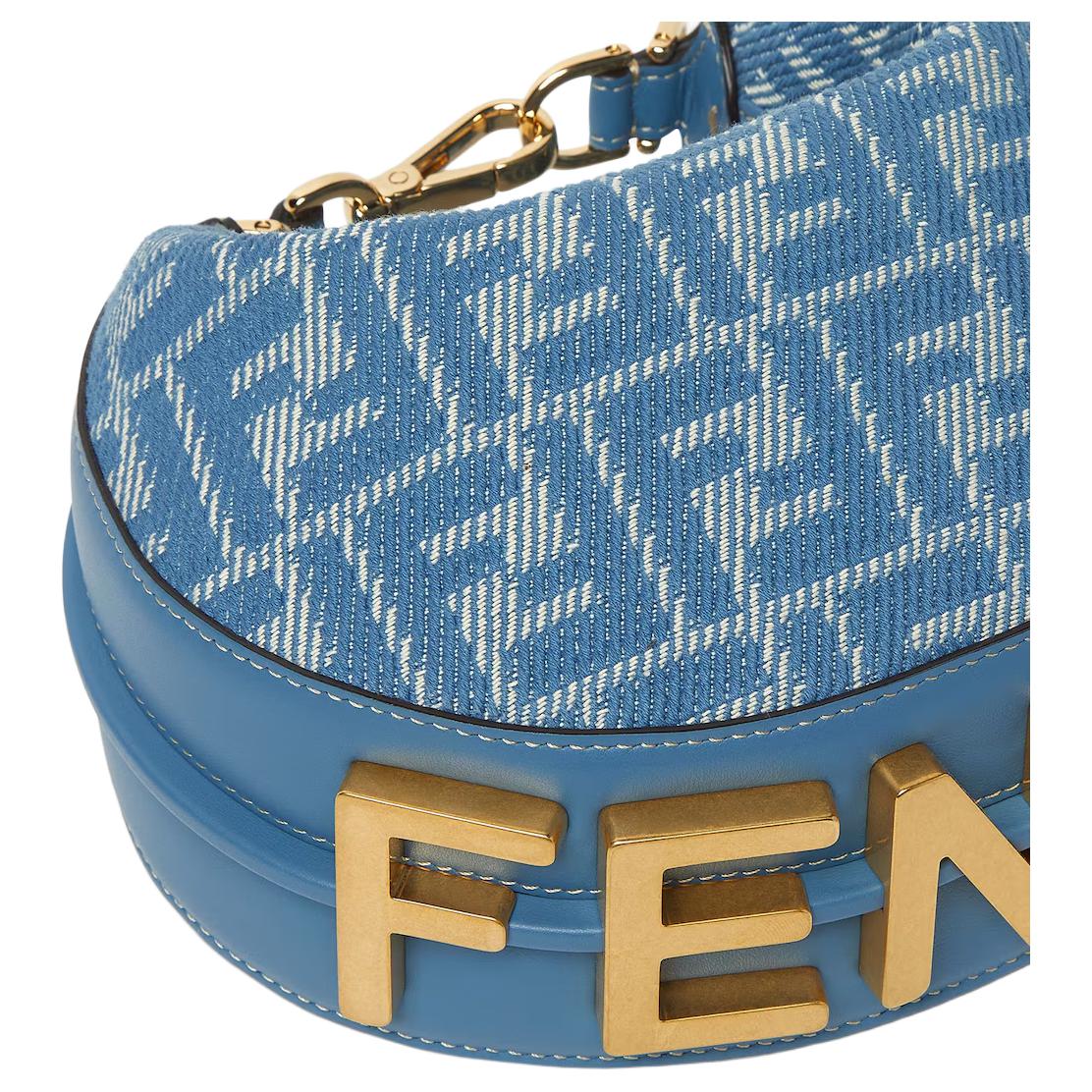 FENDI Хлопковая сумка-полумесяц миниатюрная женская синяя через плечо — фото 4