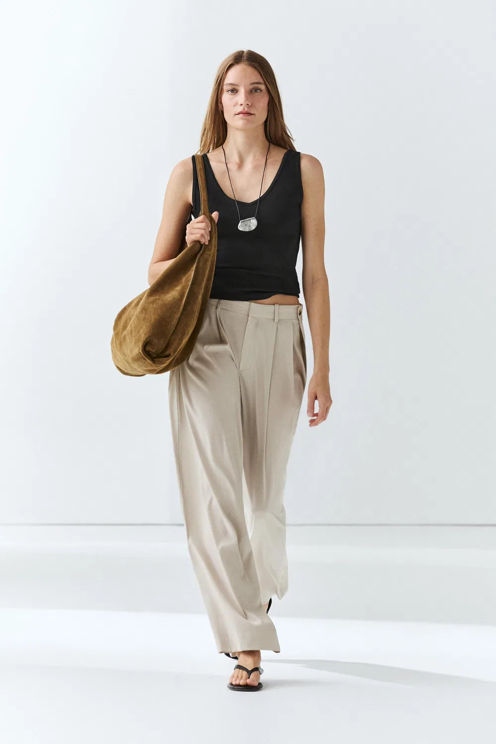Топ Massimo Dutti Cotton Blend Strappy, черный — фото 3