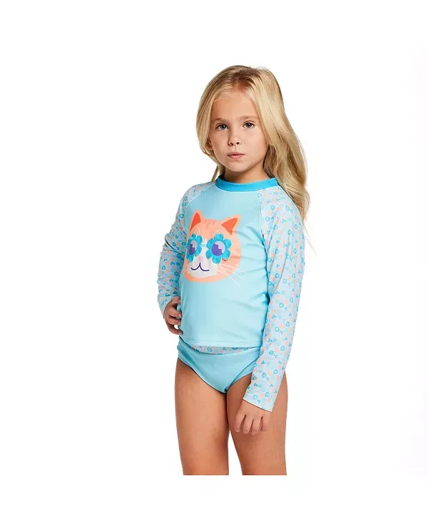 Детский комплект для плавания для девочек с длинным рукавом Rashguard Set Andy & Evan, Aqua Floral — фото 3
