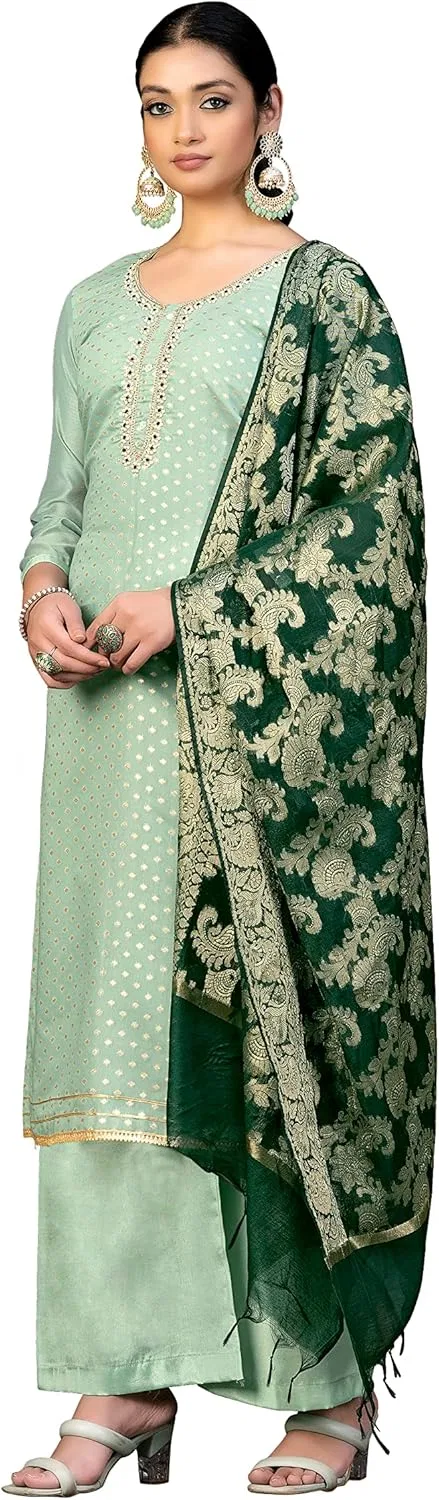 Женский курта-палаццо сет с дупаттой дизайнерская вышивка Diva Couture, Light Green — фото 2