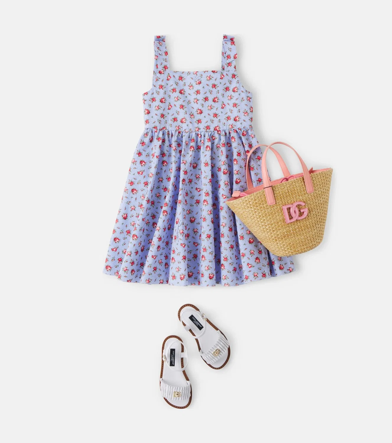 Платье хлопковое в цветочную клетку Dolce&Gabbana Kids, синий — фото 2