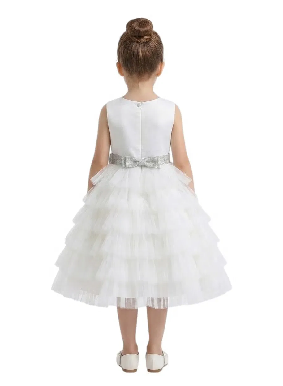 Платье без рукавов с многослойной юбкой из тюля Layered tulle party dress D'Daniela, белый — фото 3