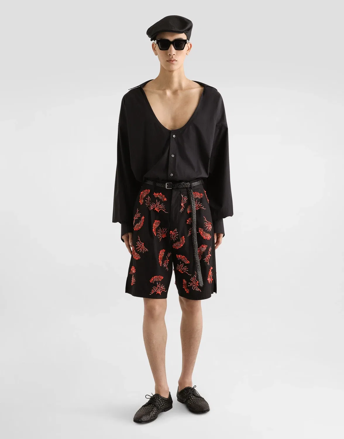 Хлопковые саржевые шорты с коралловой вышивкой Dolce & Gabbana, черный — фото 2