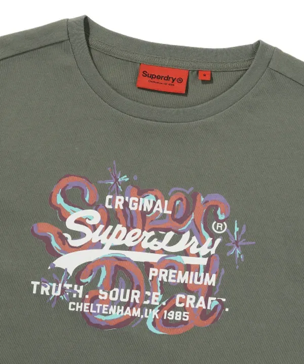 Футболка с винтажным арт-принтом, Superdry, хаки — фото 3