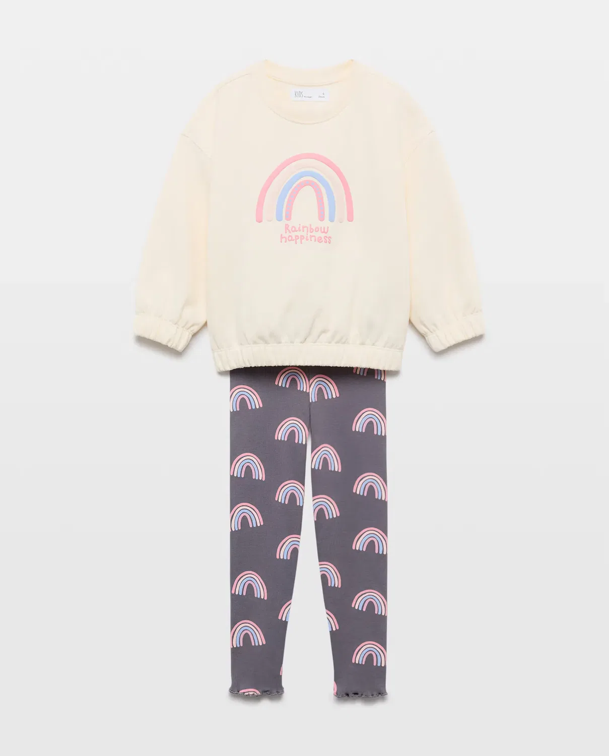Детский комплект для девочек с принтом Conjunto 2 piezas sudadera posicional arco iris con legging rib all over print Kids El Corte Inglés, Multicolor — фото 4
