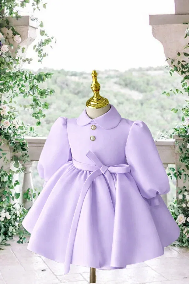 Детское вечернее платье для девочек сатиновое с длинным рукавом Musgem, Purple