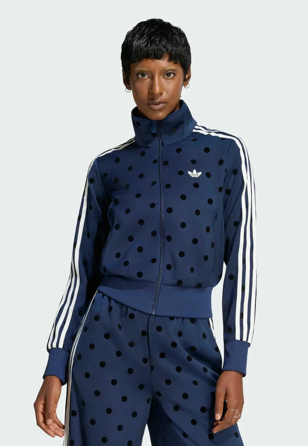 Атласная толстовка в горошек на молнии Adidas Originals, Night Indigo
