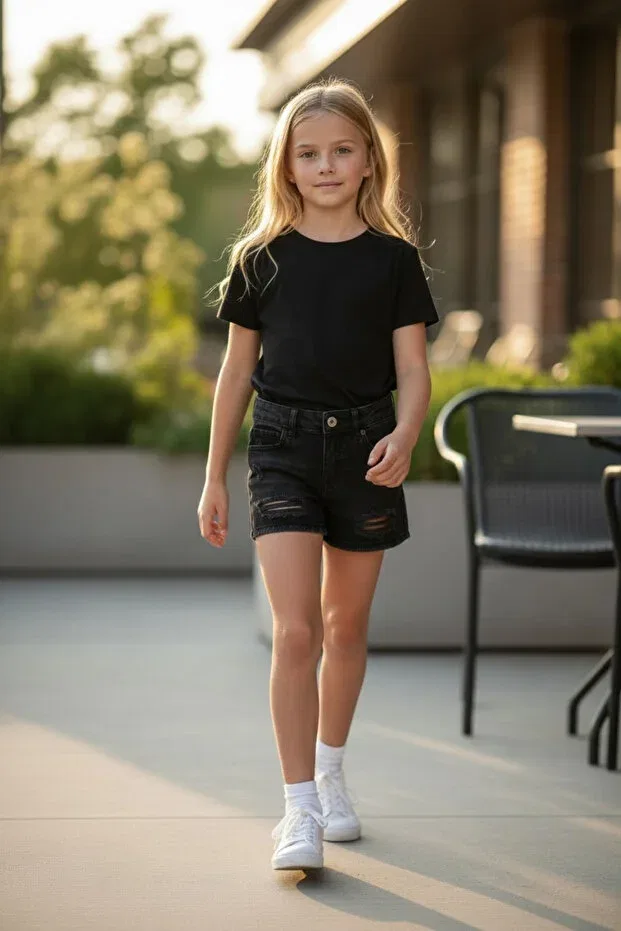 Детские шорты для девочки джинсовые с рваным эффектом Basics Asl Golf Club, Black — фото 3