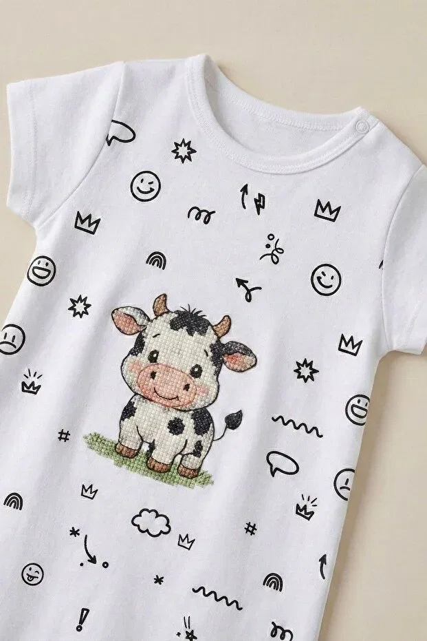 Детский комбинезон для малышей с принтом Unisex cow printed short sleeve baby romper cotton Lucevera, White — фото 4
