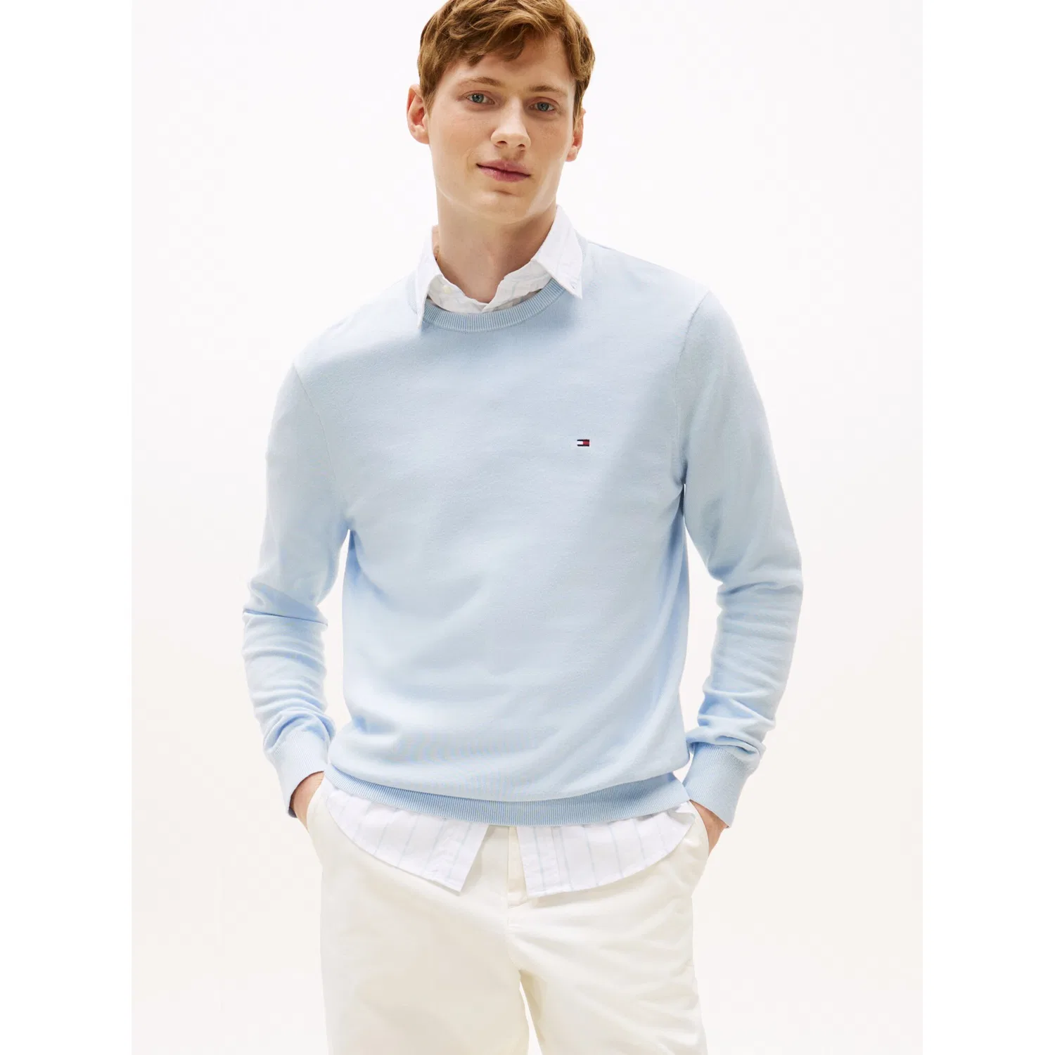 Мужской хлопковый свитер с круглым вырезом Tommy Hilfiger, Breezy Blue