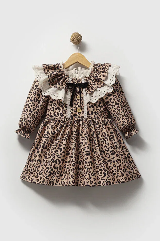 Детское платье для девочек с длинным рукавом Leopard Baby Animals, Light Brown — фото 3