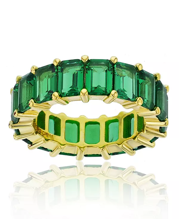 

Кольцо-Вечность с зелеными кубическими цирконами изумрудной огранки из стерлингового серебра с покрытием из желтого золота 14 карат Macy'S, green