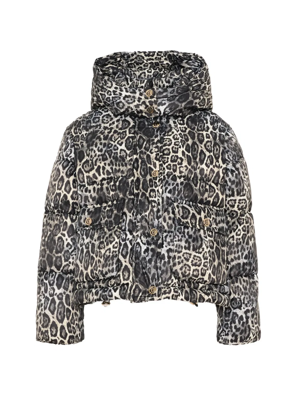 Пуховик с леопардовым принтом Just Cavalli Kids, серый
