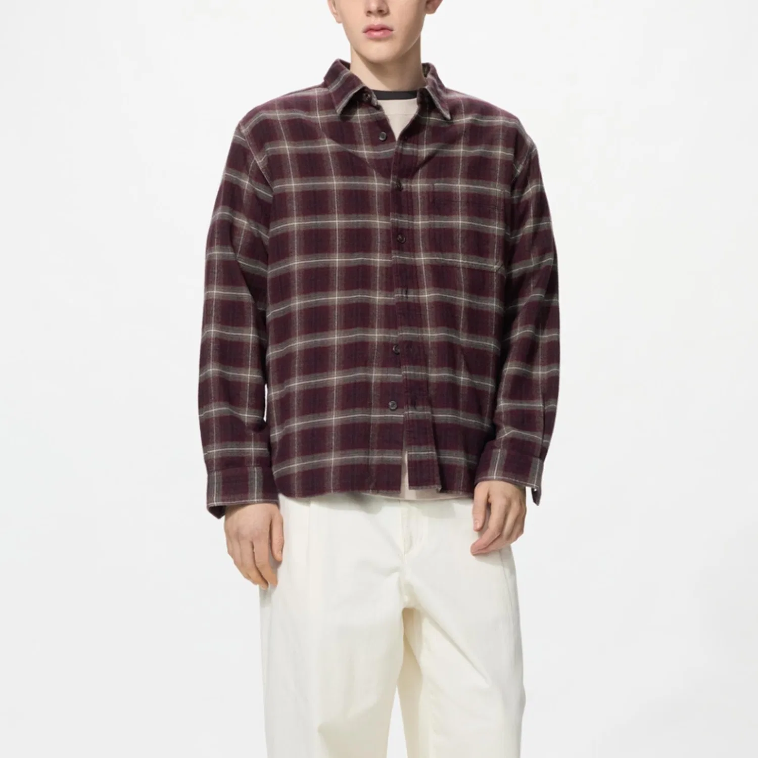 Женская рубашка свободного кроя Burgundy UNIQLO — фото 4