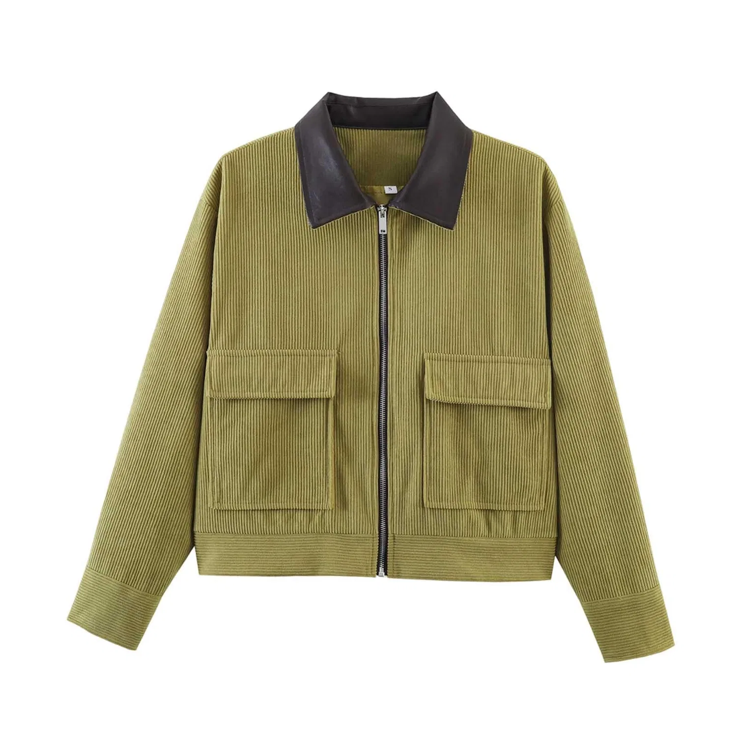 Женская куртка-бомбер с контрастным воротником Rib Cropped Biker Coat, Verde militare
