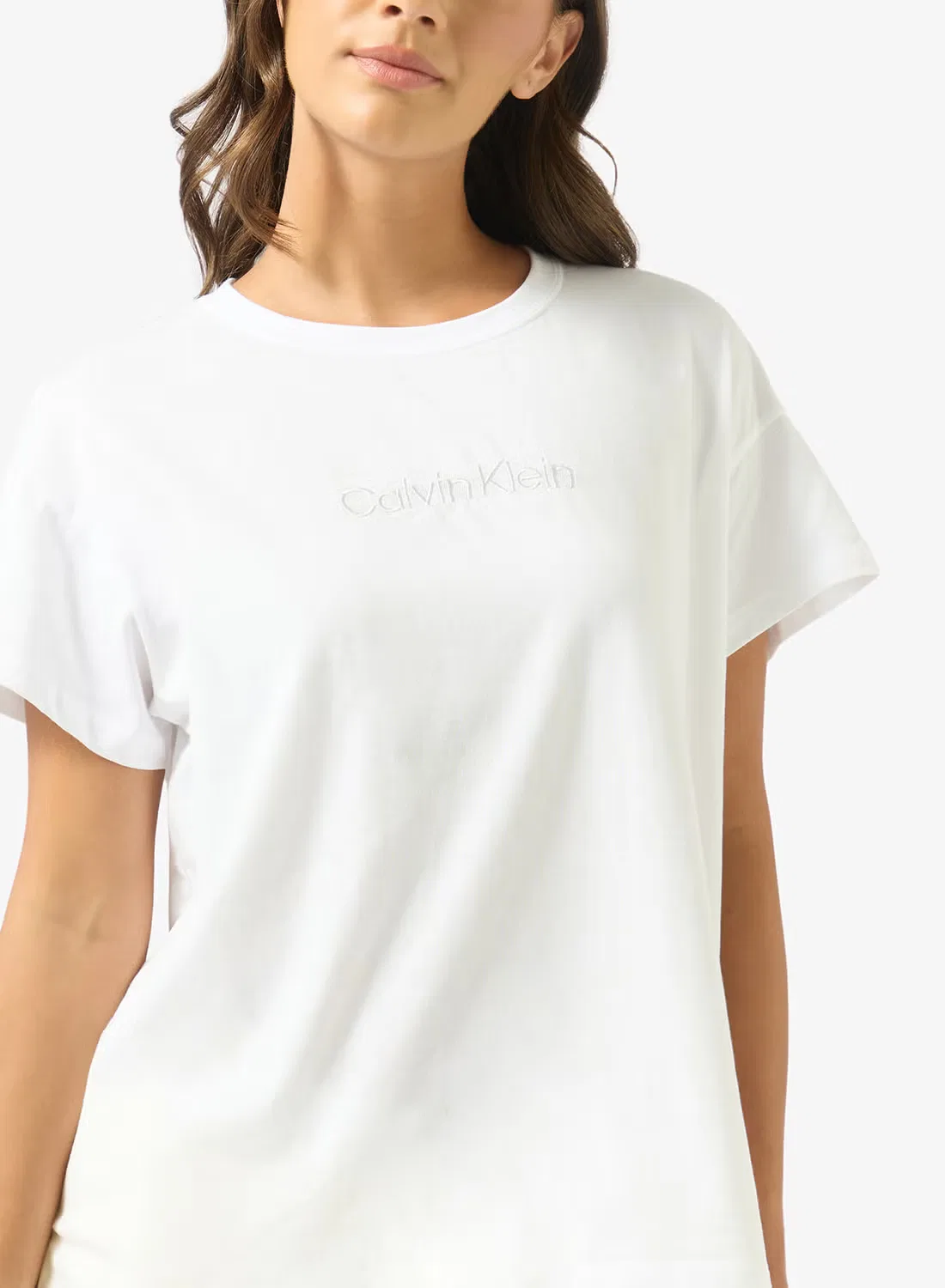 Футболка пижамная с логотипом, свободная, Calvin Klein, белый — фото 3