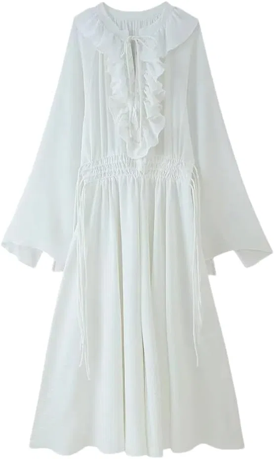 Женское свободное платье с завязкой на талии, White
