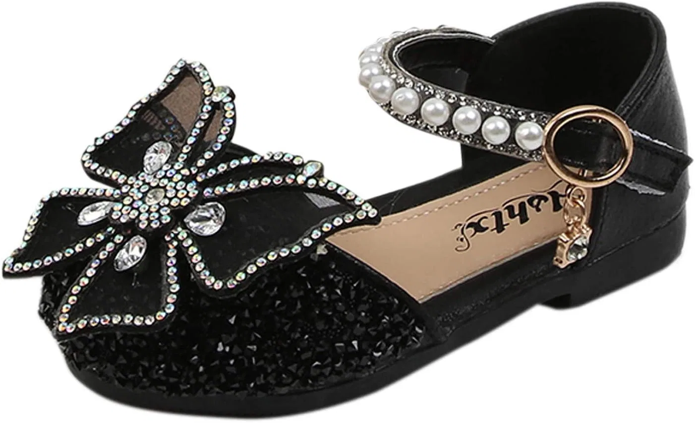 Детские туфли для девочек с принтом Rhinestone Butterfly Shoes 2026, Black