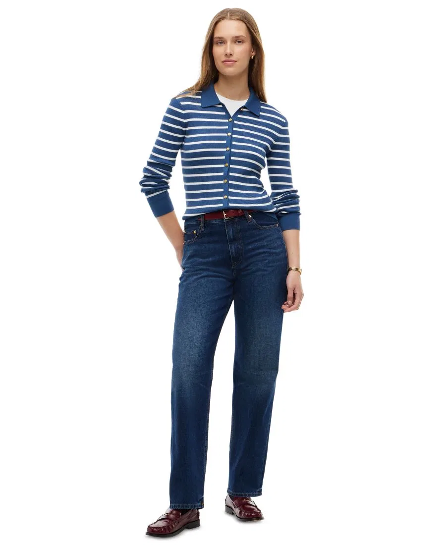 Кардиган женский с поло-воротником, с длинным рукавом Tommy Hilfiger, Breton Stripe Aegean Sea Ecru — фото 2