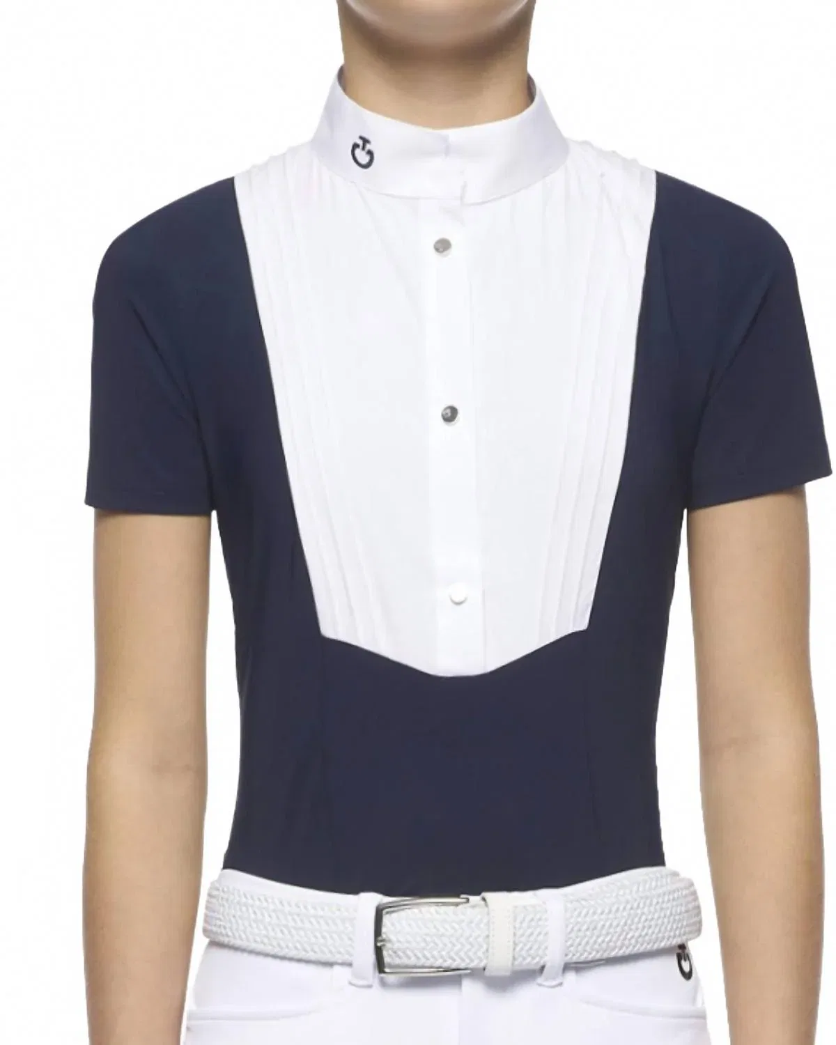 Детская рубашка для девочек с коротким рукавом и манишкой Junior Logo Button Up Short Sleeve Shirt With Bib Cavalleria Toscana, синий