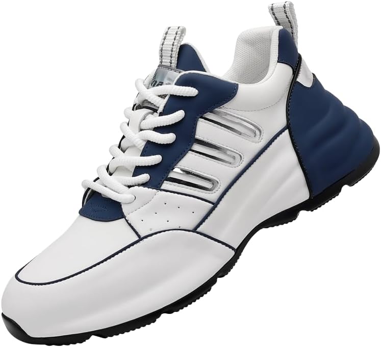 

Мужские модные кожаные туфли из коровьей кожи с закрытой подошвой, толстая подошва, спортивная обувь для увеличения роста. Стильные и универсальные, подходят для бега на улице и повседневной носки Lhyxu, белый/синий