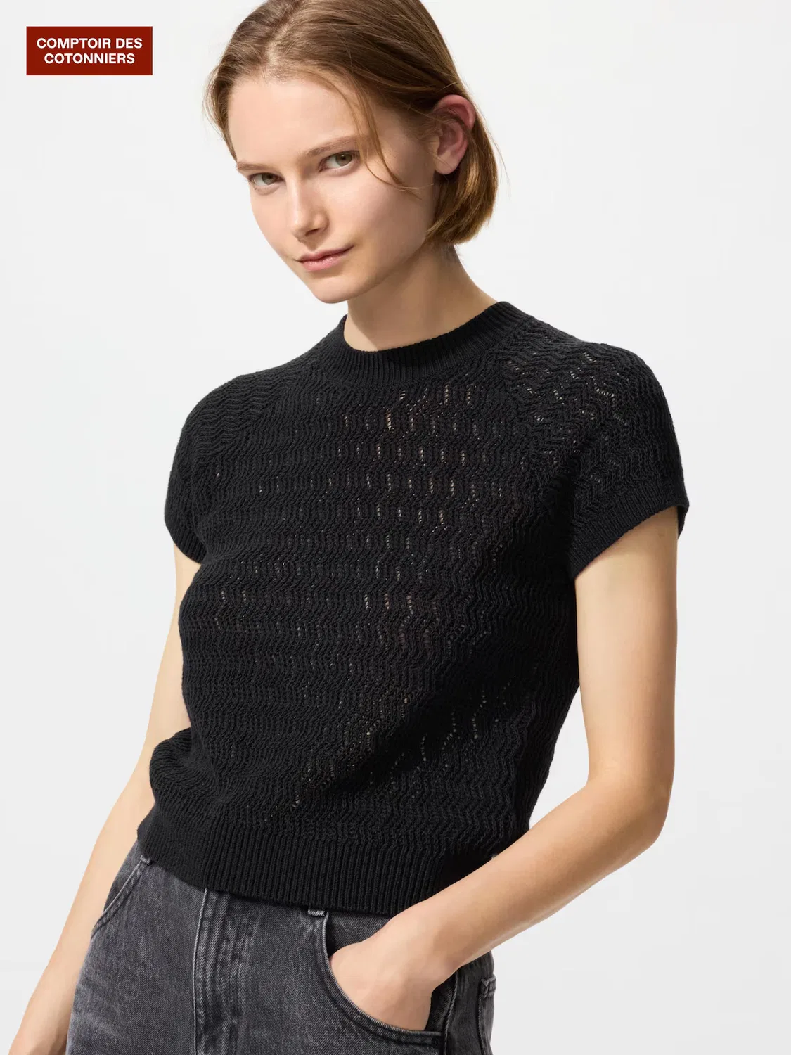 Свитер Uniqlo, льняной свитер с круглым вырезом, для повседневной носки, черный