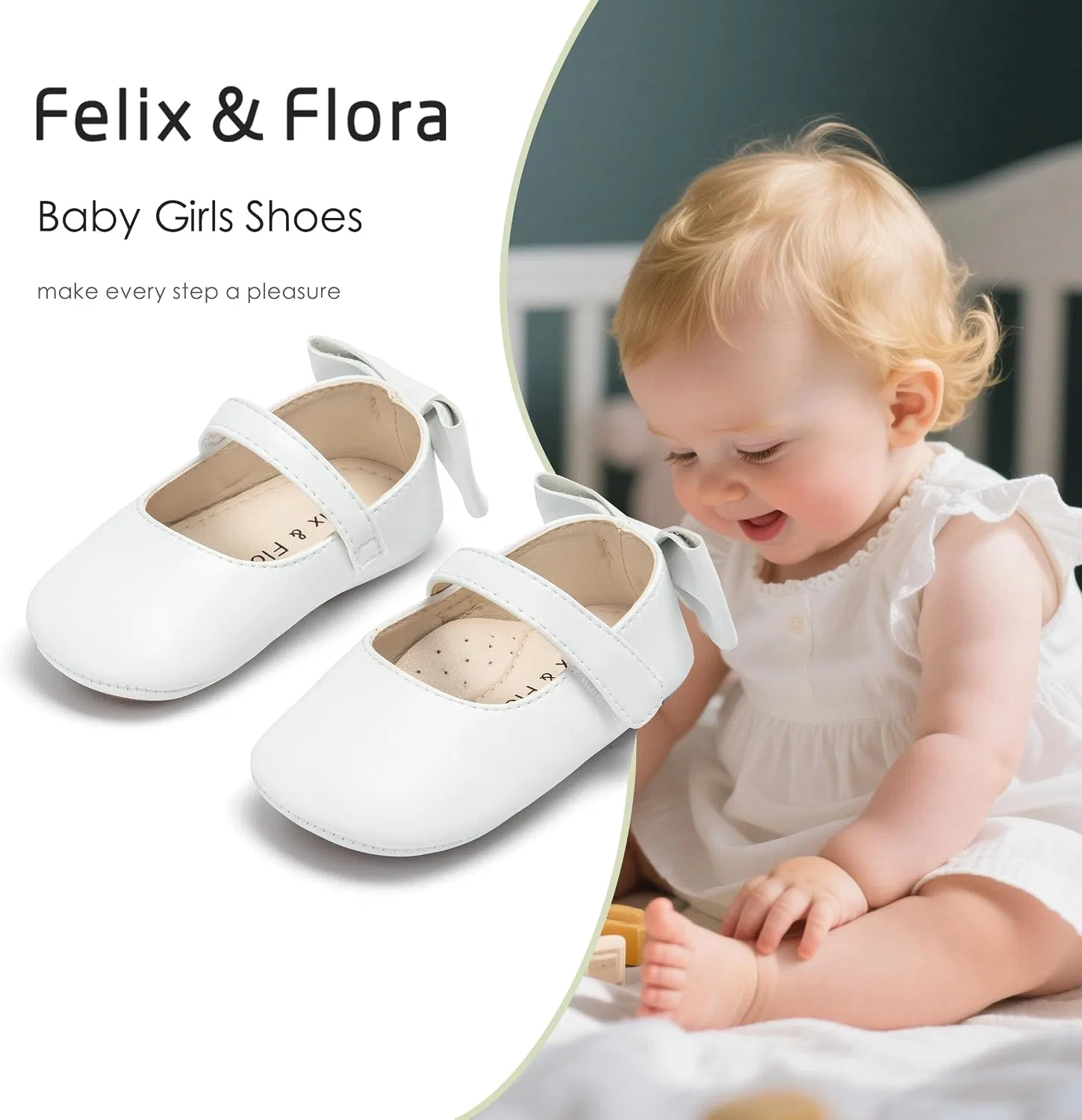 Детские мокасины для девочек с мягкой подошвой Felix & Flora, White — фото 4