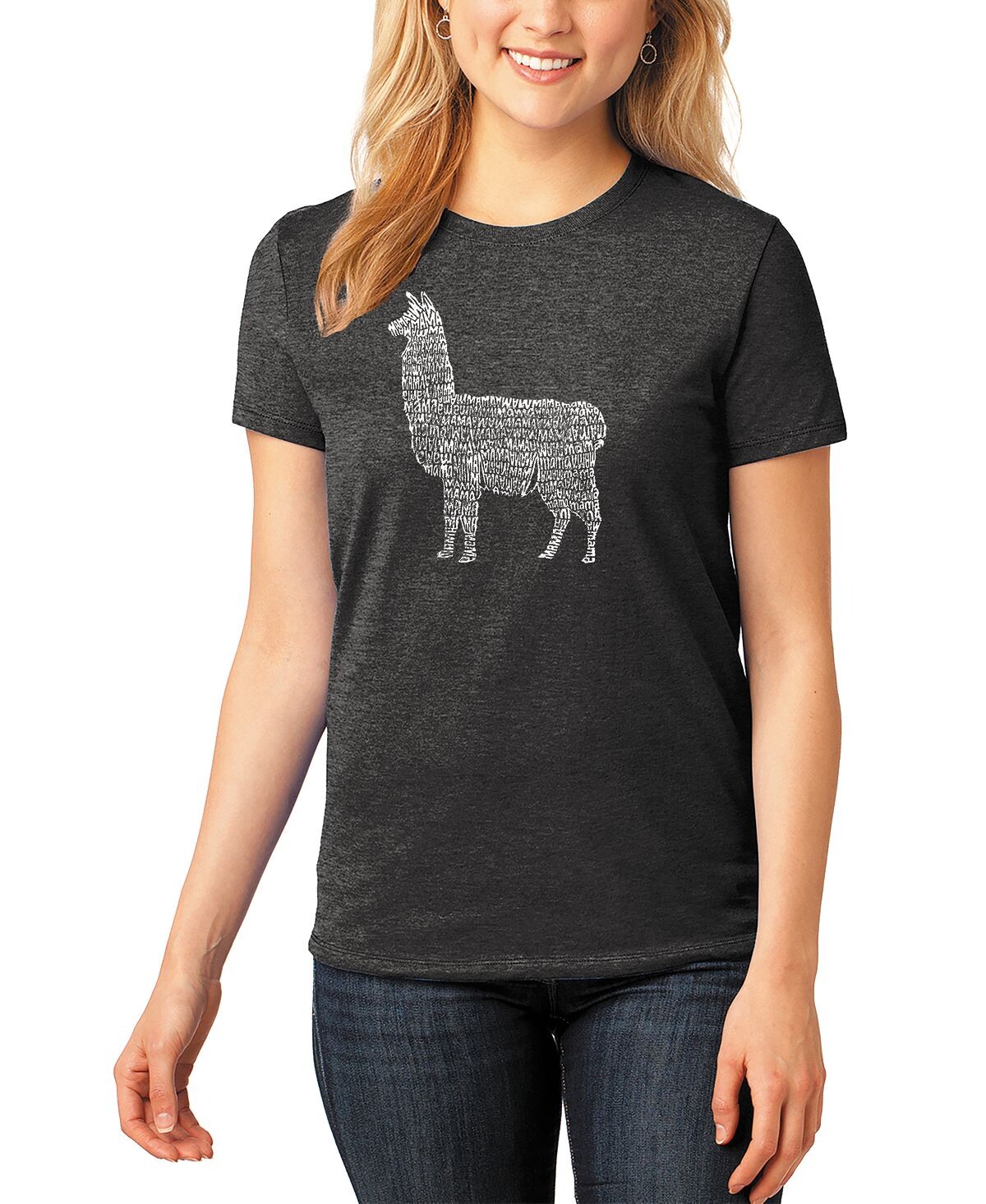 

Женская футболка premium blend llama mama word art LA Pop Art, черный
