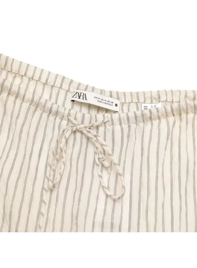 Брюки широкие с принтом вертикальная полоска Zara, абрикосовый — фото 4