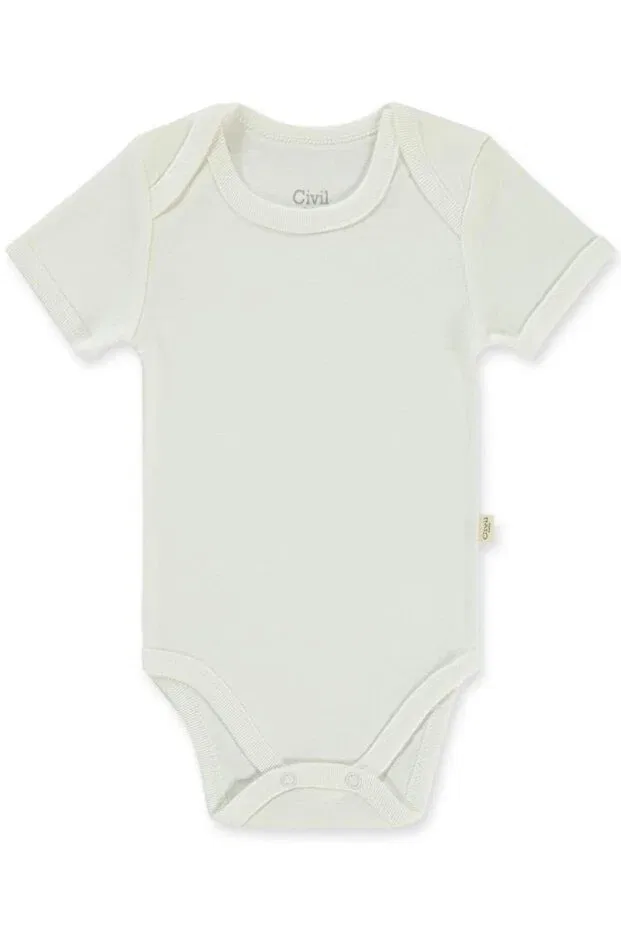 Детское боди-комплект с коротким рукавом 3-Piece Plain Short Sleeve Snap Fastener Bodysuit Civil Baby, White