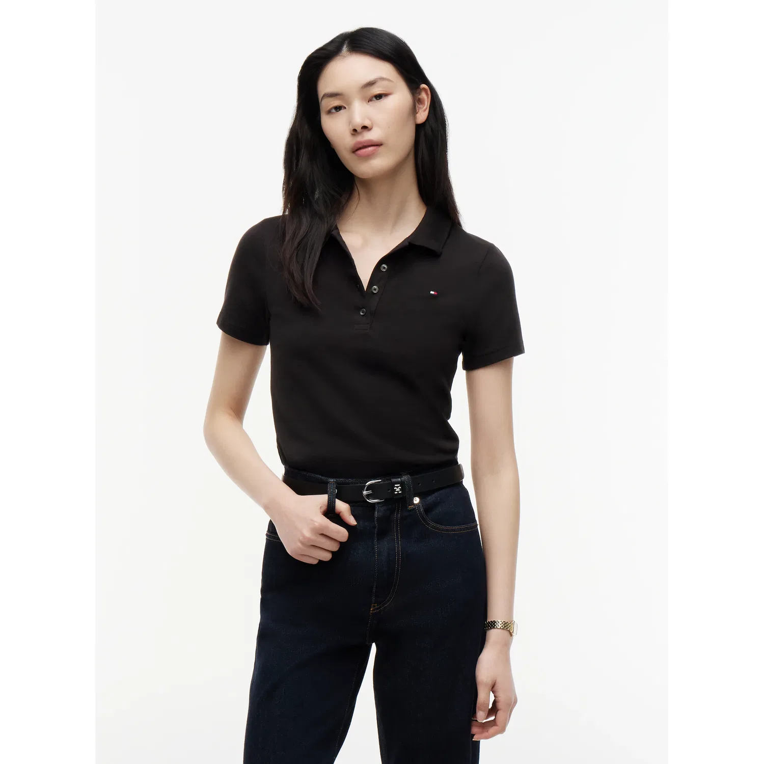 Женское поло с логотипом Tommy Hilfiger, Black