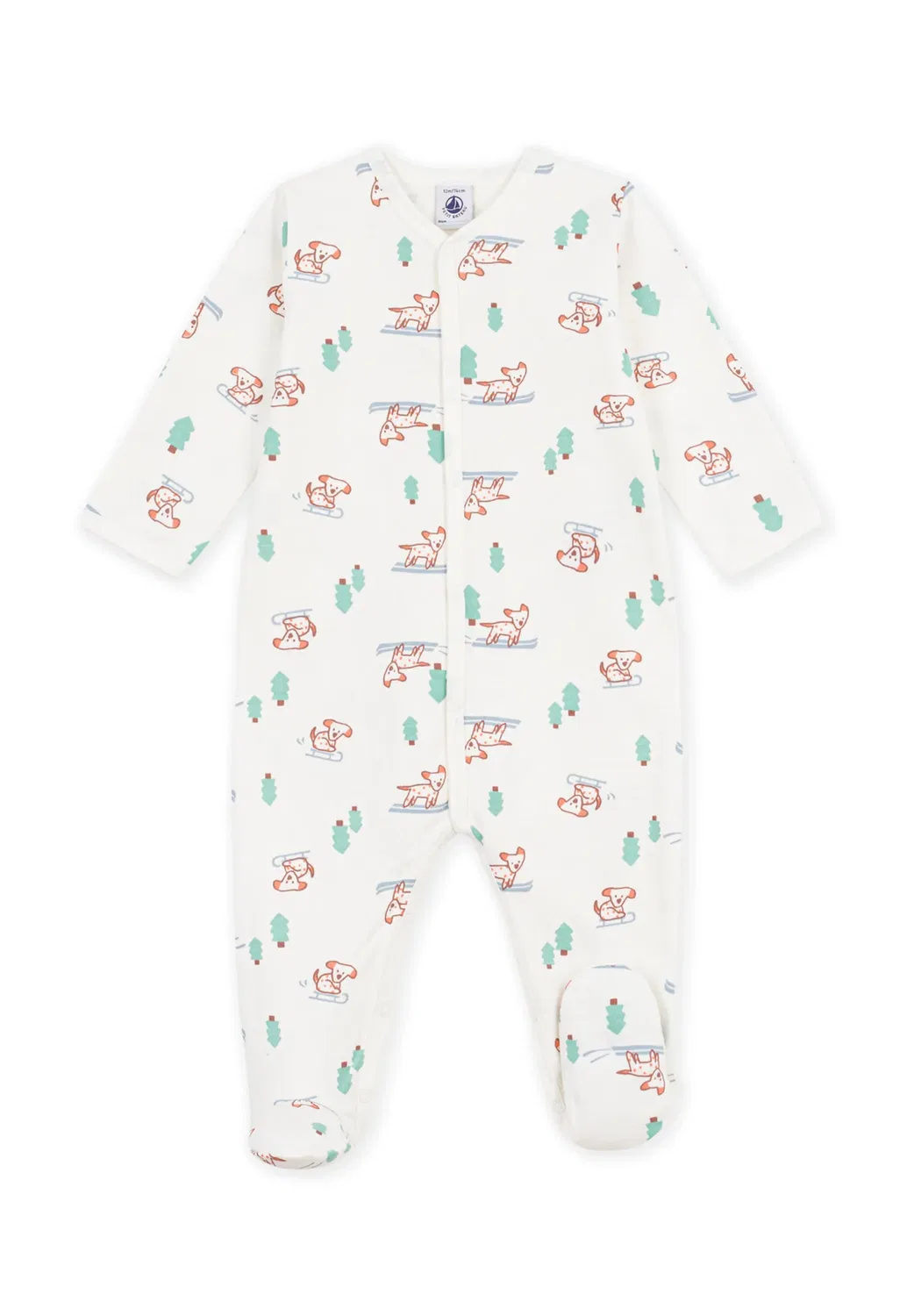 Детская флисовая пижама с принтом собачек, унисекс - спальный комбинезон Petit Bateau, Marshmallow Multico