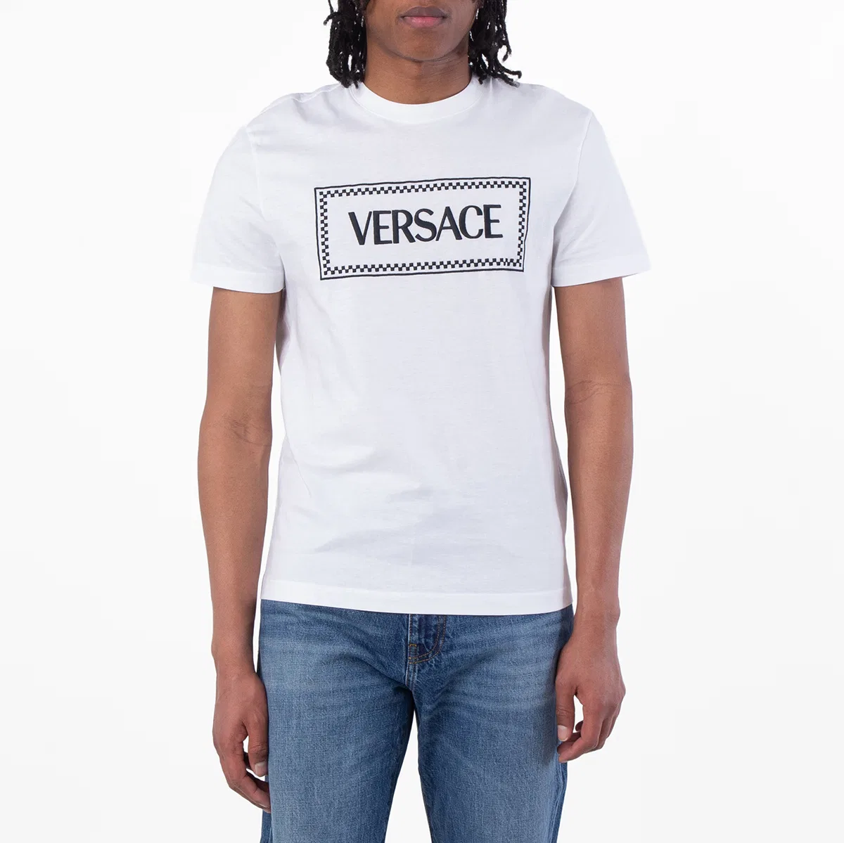 Футболка с вышитым логотипом 90s Logo Embroidered Cotton T Shirt Versace, Optical White