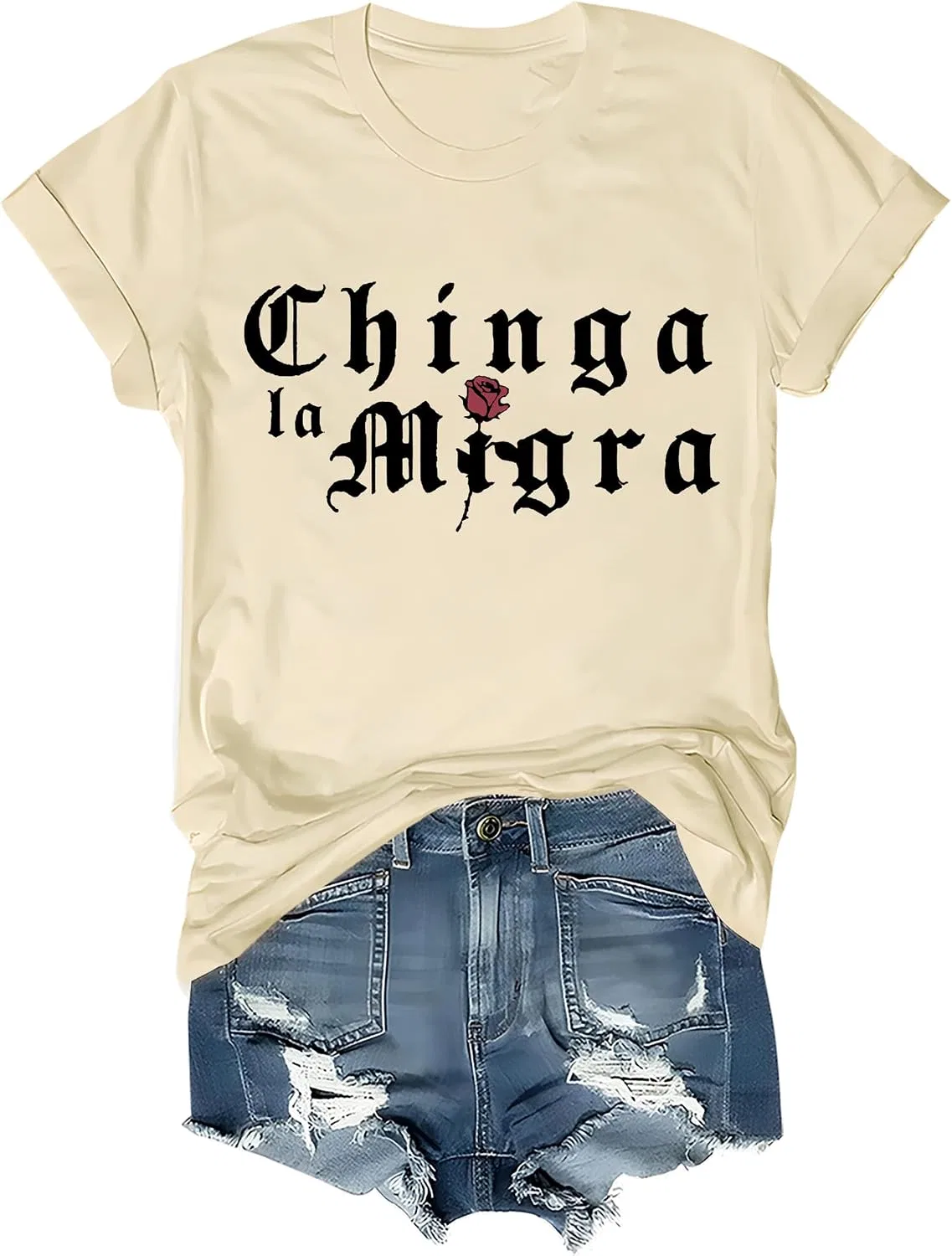 Женская футболка с графическим принтом Chinga La Migra, Creamy Yellow