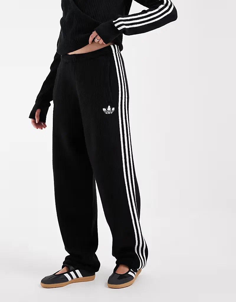 Вязаные спортивные брюки Adidas Originals x Jennie с отворотами, черный — фото 2