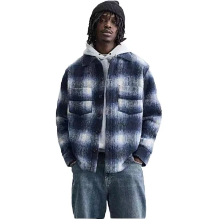 Мужское пальто с лацканами, клетчатое, Blue Plaid, ZARA