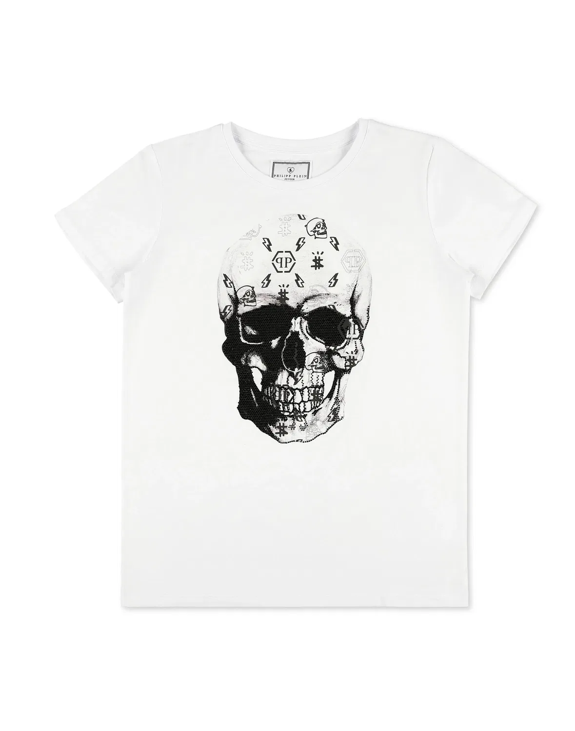 Детская футболка для мальчиков с принтом черепа MAXI T-SHIRT Skull PHILIPP PLEIN, White