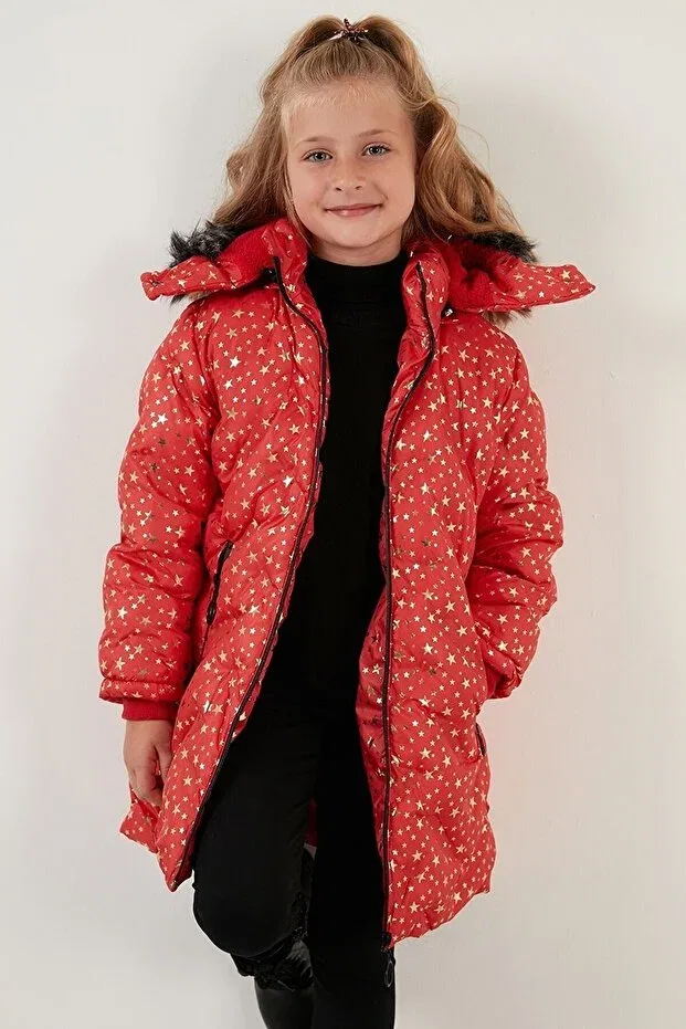 Детское зимнее пальто для девочек с принтом Lifeformoda, Red — фото 2