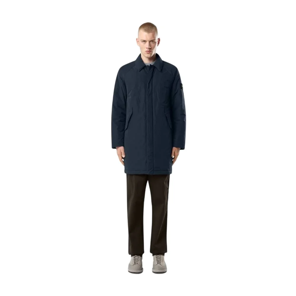 Мужское длинное пальто Stone Island Micro Twill, темно-синий