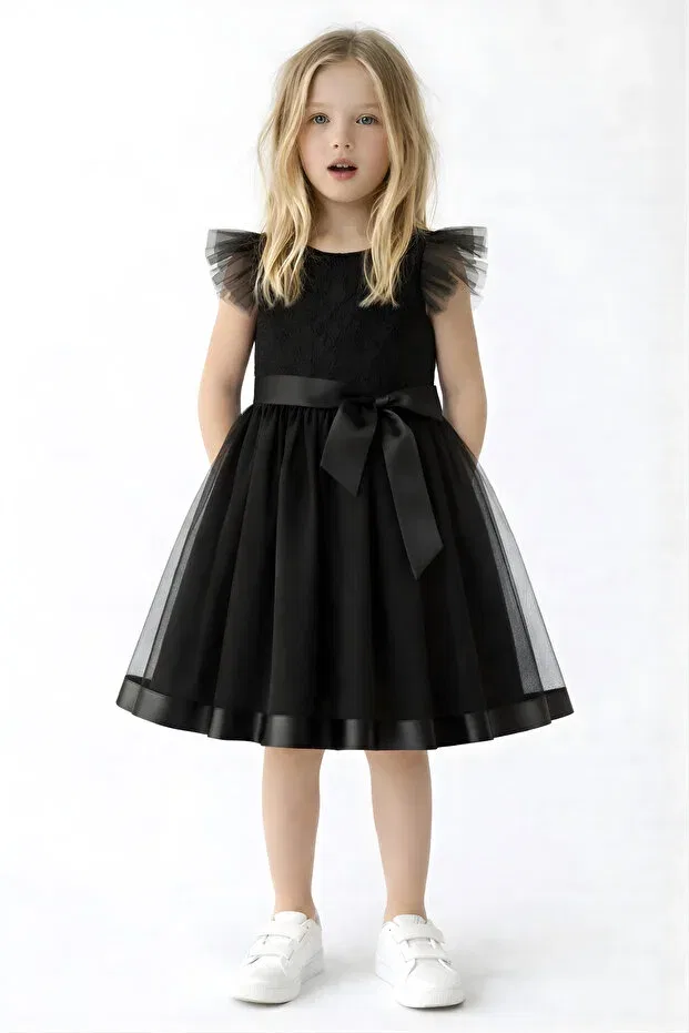 Детское платье для девочек с вышивкой Esila Kids, Black