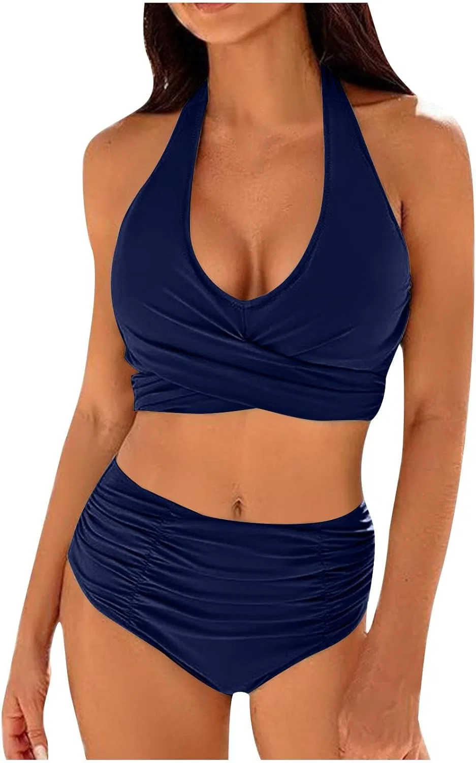 Женский бикини-комплект с завышенной талией U Neck Crisscross, Navy