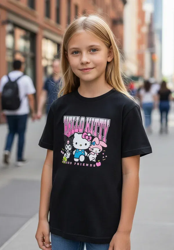 Футболка друзья рубашка oberteil kurzarmlig - футболка с принтом Hello Kitty, черный — фото 3